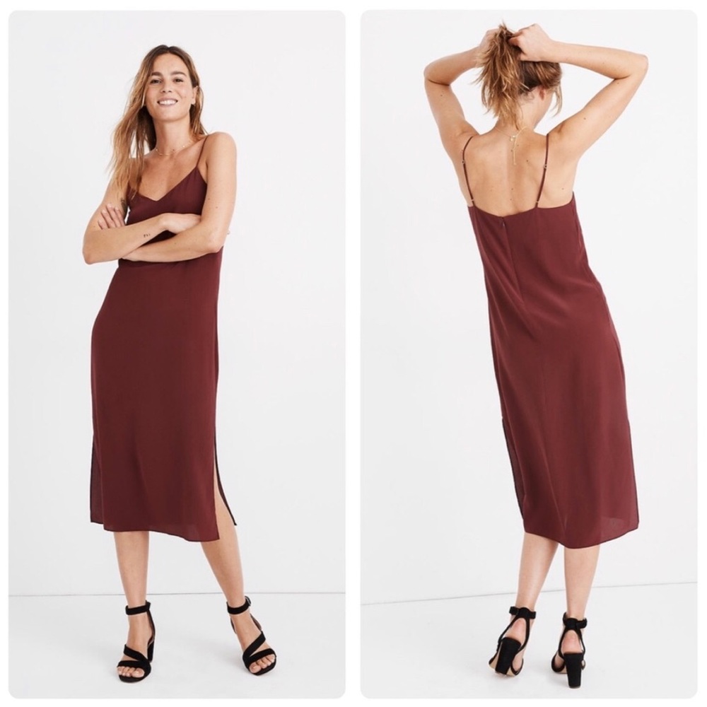 NWT Madewell Silk Eva Side-Slit Slip Dress Midi
